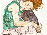 Egon Schiele Famous Paintings - Sitting Woman with Legs Drawn Up